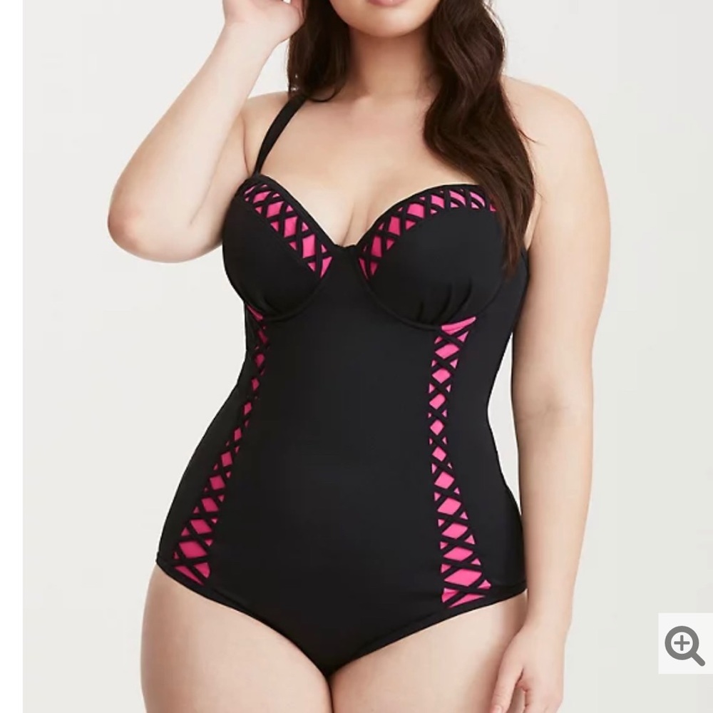 Torrid Lattice Inset Push Up Demi Swimsuit 1x